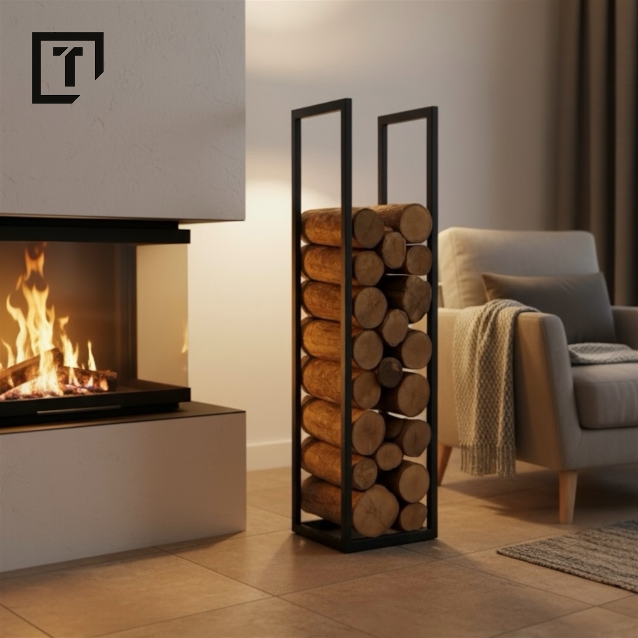 Stojak regał na drewno | Kaminholzständer | Brennholzregal, minimalistische Brennholzaufbewahrung, individuelles - obrazek 2
