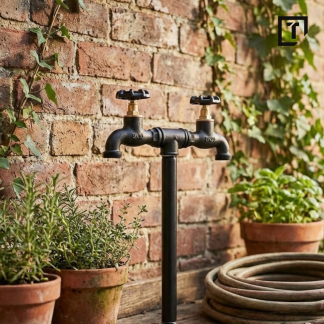 Nierdzewny Podwójny Kran ogrodowy Słupek wolnostojący hydrant z rury LOFT