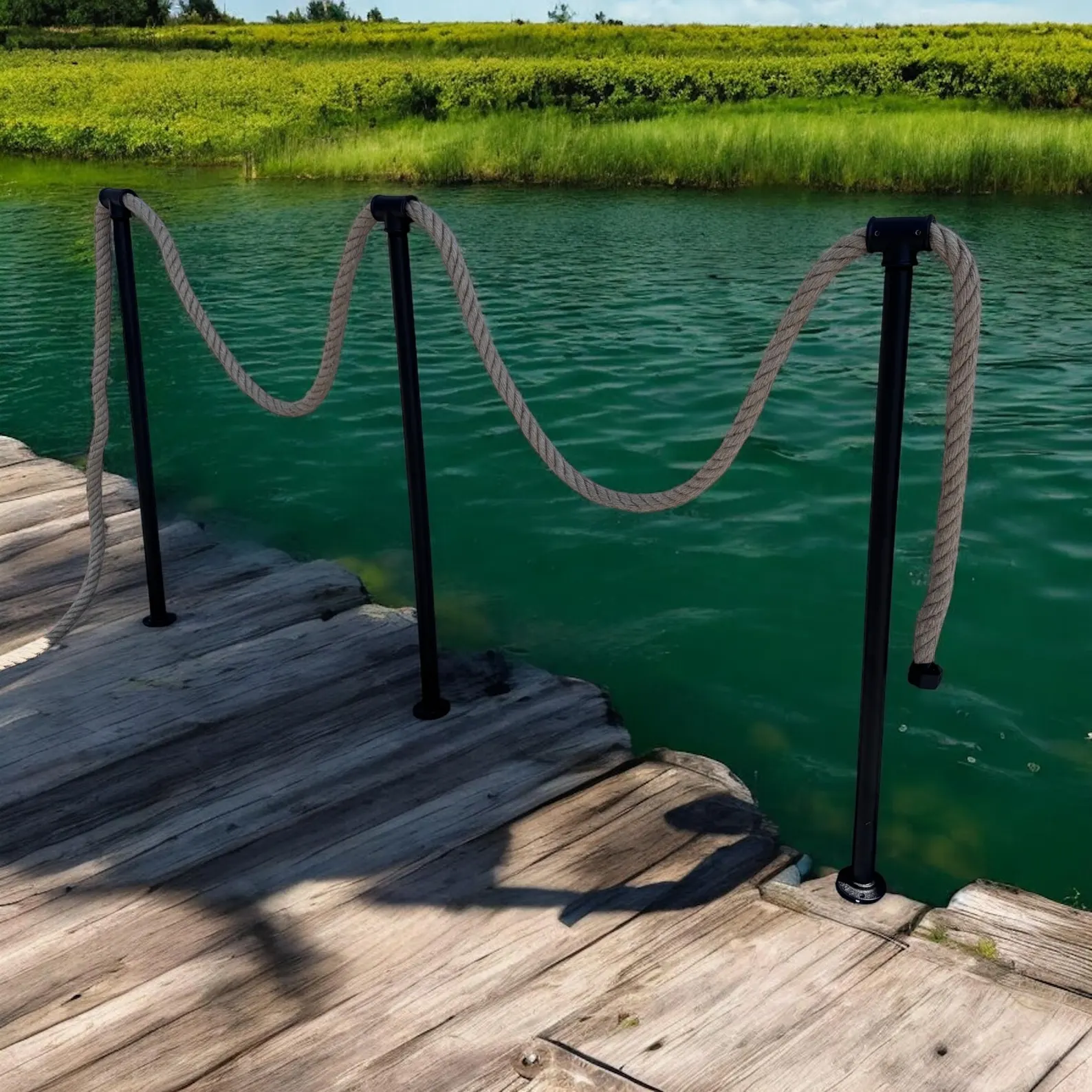 Poręcz lina jutowa balustrada na zewnątrz | Stair hand rail Bannister, jute handrail, Treppengeländer | Pipe balustrade | outdoor balustrade - obrazek 4