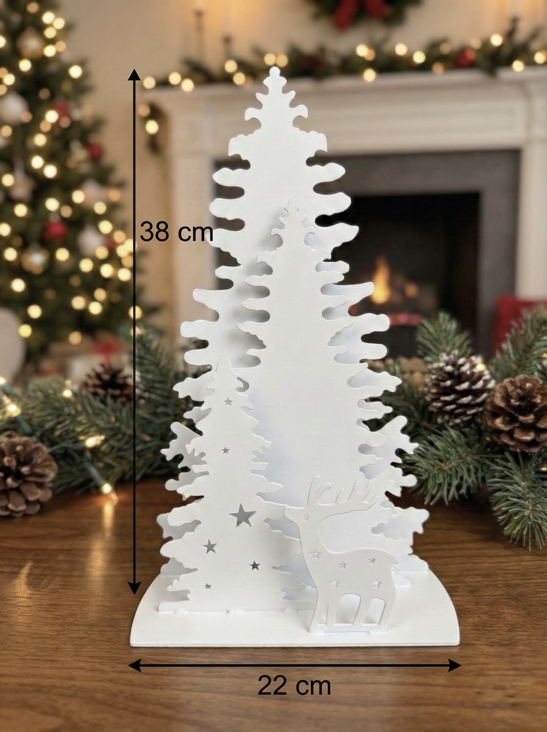 Metalowa choinka z reniferem - Industrialna stalowa dekoracja świąteczna - Zimowa dekoracja stołu z gwiazdami - obrazek 2