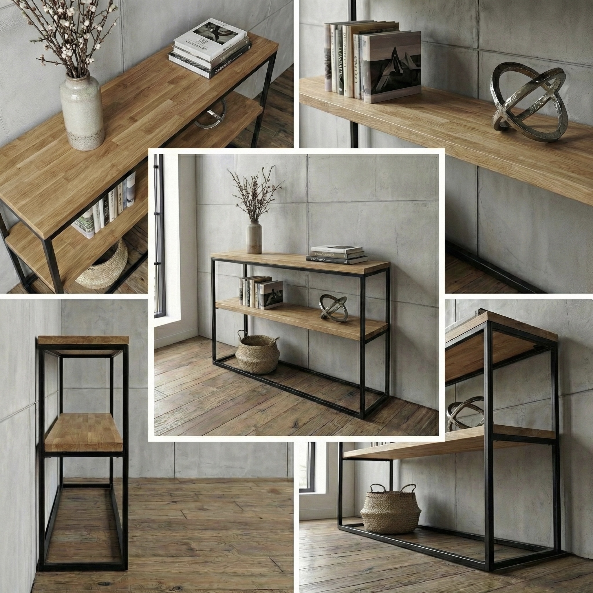 Nowoczesna Konsola z półką / stolik konsolowy / stolik przyścienny / Dąb dębowa loft industrialna - obrazek 2